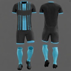 СПЕЦПРЕДЛОЖЕНИЕ для КОМАНД (от 5 комплектов): Форма футбольная на команду NB ПСЖ чёрная/голубая ✓футболка + шорты + гетры + ПОЛНОЕ нанесение (номер на спину + фамилия + логотип + название команды + номер на шорты)